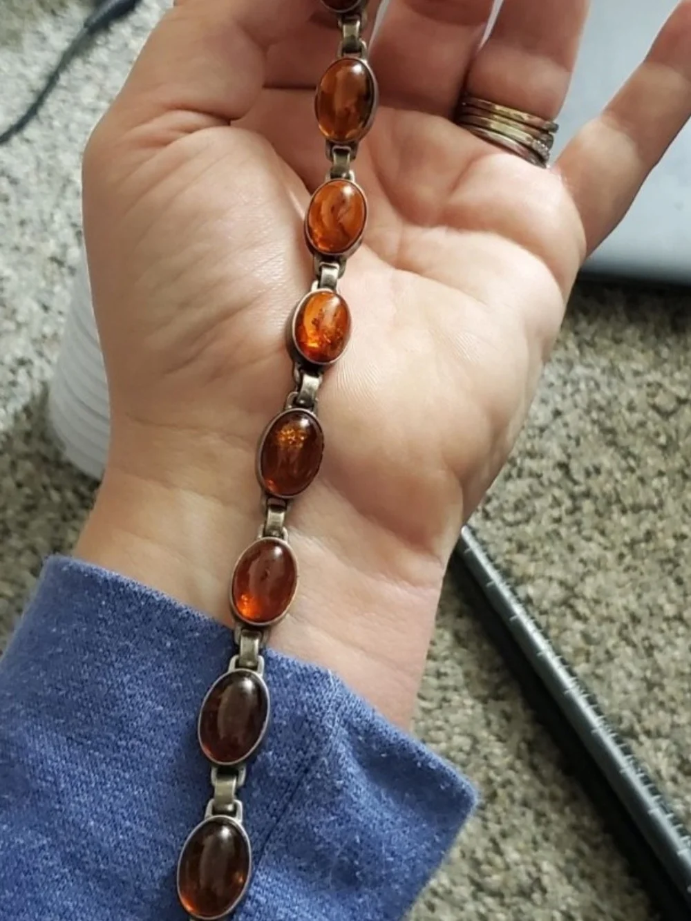 Sterling Amber Oval Link Bracelet - Warm Cognac Brown
